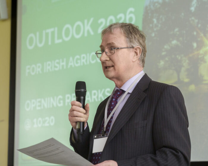 Professor Frank O'Mara speaking at the Teagasc Outlook Conference 2026