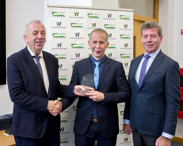 Professor Donagh Berry, the Walsh Scholars Alum Award Winner pictured with Teagasc Director of Research Professor Pat Dillon and Teagasc Chairman Liam Herlihy.