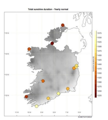 Annual Sunshine Hours 1991 to 2020; details in text