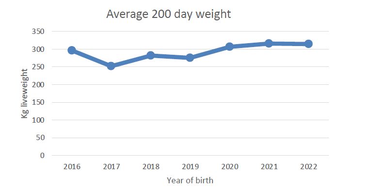 Average 200 day weight, details in text