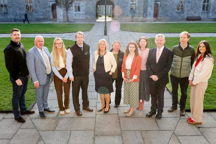 LtoR:  Dr Paul Smith, Teagasc; Minister Noel Grealish, Minister of State at the Department of Agriculture, Food and the Marine; Chloe Higgins, University of Galway, Prof. David Kenny,  President of BSAS and Head of Animal & Bioscience Department at Teagasc;  Prof. Sinéad Waters, School of Biological and Chemical Sciences and Ryan Institute, University of Galway; Maggie Mitchell, CEO BSAS; Dr. Holl
