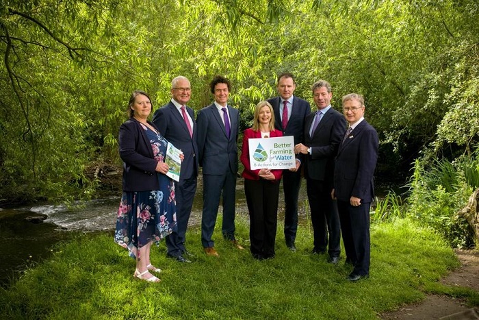 Pictured from left to right at the launch of the Better Farming for Water Campaign are: Fiona Doolan, ASSAP Water Advisor; Pat Murphy, Teagasc; Dr. Daire Ó’hUallacháin, Teagasc Researcher; Dr. Siobhan Jordan, Technology Transfer Teagasc; Charlie McConalogue T.D., Minister for Agriculture, Food and the Marine; Liam Herlihy, Teagasc Chairman; and Professor Frank O Mara, Teagasc Director.