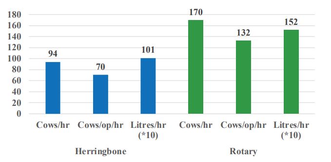Milking efficiency of rotary and herringbone parlours