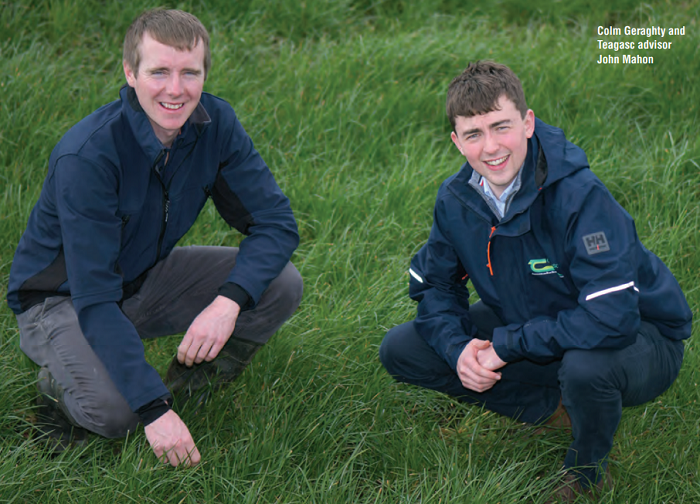Colm Geraghty and Teagasc Advisor John Mahon pictured in a field of grass