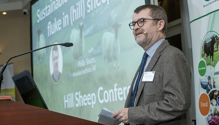 Dr Philip Skuce speaking from the Teagasc National Hill Sheep Conference