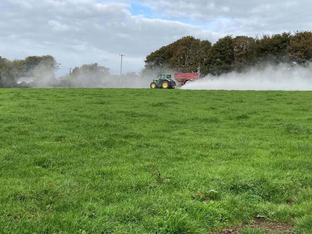 Lime being spread on the farm