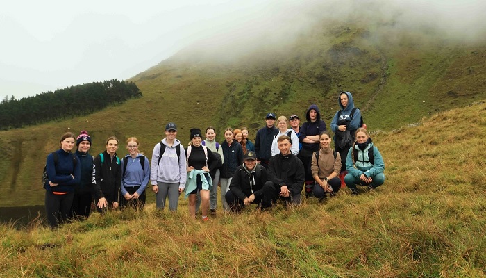 Equitation students pictured on a hike