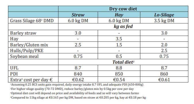 F & F Sample Dry Dairy Cow Diets to Meet Requirements Using Hay, Straw & Limited Silage.