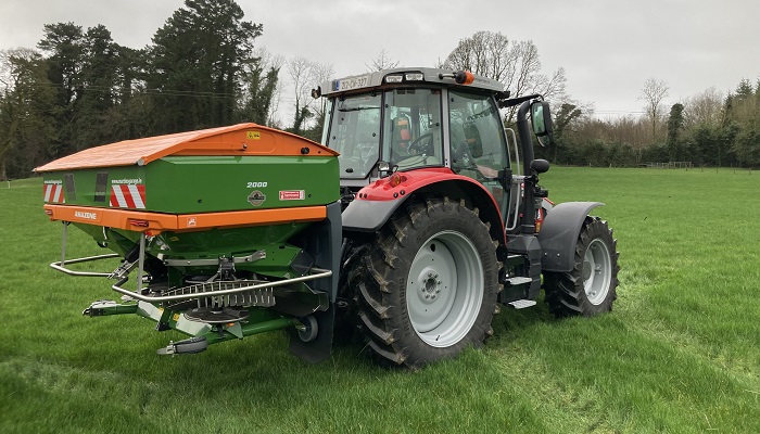 Fertiliser spreader and tractor at Ballyhaise College