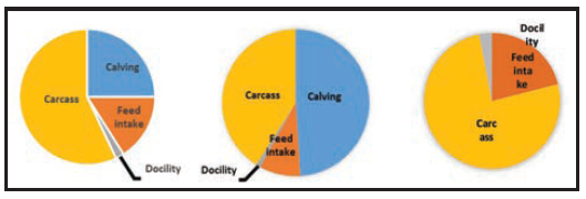 Figure 1 Stand 3 Relative emphasis of different categories of traits in the Terminal Index (left) Dairy Beef Index (DBI) (middle) and Commercial Beef Value (CBV) (right)