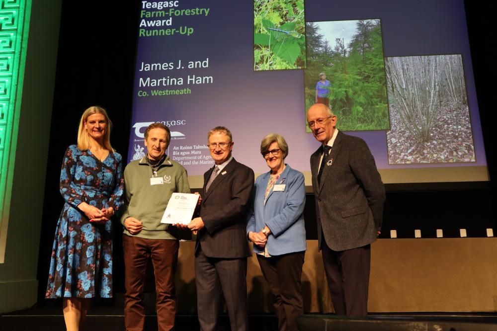 Runner-Up of this year’s RDS Teagasc Farm Forestry Award, James Ham receiving his award from Professor Frank O’Mara, Director of Teagasc, and Minister of State at the Department of Agriculture, Food and the Marine, Pippa Hackett. Also pictured President of the RDS John Dardis.