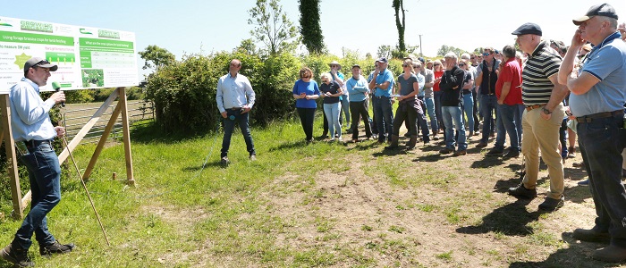 Frank Campion and Jason Stanley addressing crowds at the farm walk