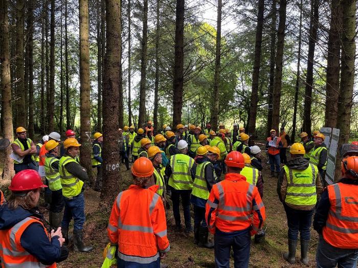 Dr Niall Farrelly, Noel Kennedy and Liam Kelly give an overview of thinning highly productive Sitka spruce at the recent Frenchpark event in Co. Roscommon in September 2024.