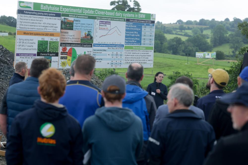 Helena Walsh is pictured speaking to attendees at Ballyhaise Open Day
