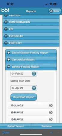 A screenshot of the ICBF fertility report