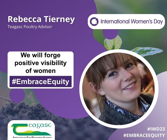 Social Media graphic for International Women's Day featuring Rebecca Tierney