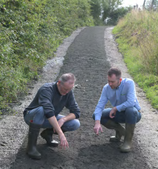 James McMahon and James O’Donoghue on the farm near Swans Cross in Monaghan inspect new roadways that have been added as part of the Teagasc Heavy Soils Programme plan for the farm.