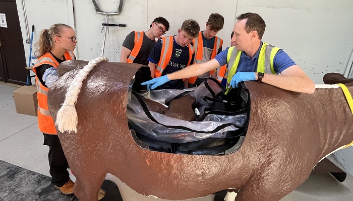 Jamie Cahil discussing calf presentation using the calving simulator