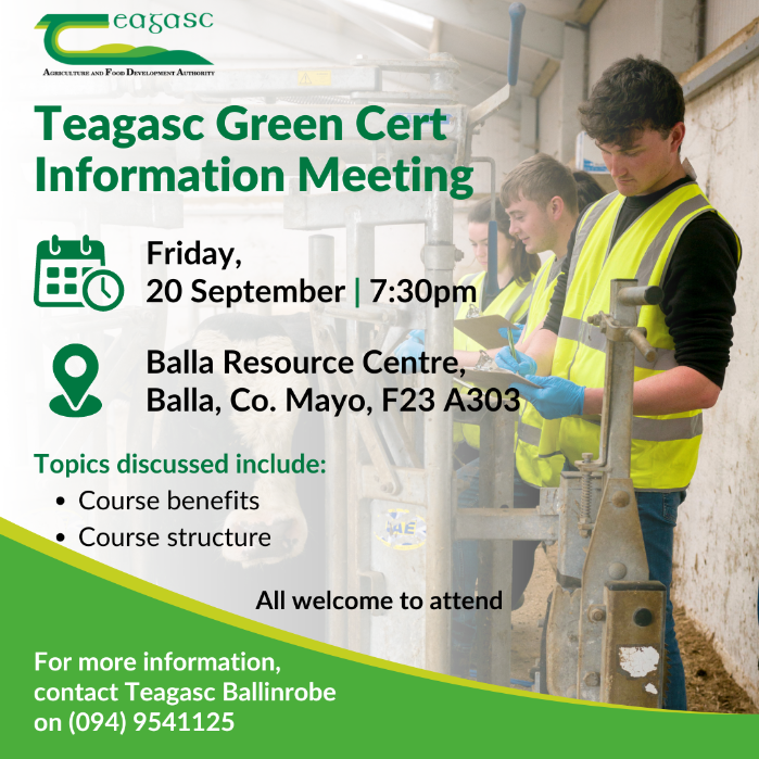 Mayo Green Cert Meeting ad - details in text