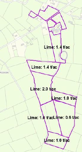 Lime required in fields on the farm