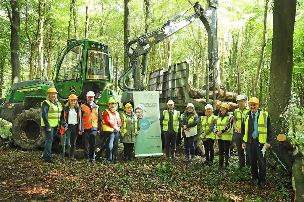 Pictured from left to right at the launch of the Forestry Forwarder Training Course are: Sinead McKenna, Training Services Manager, CMETB; Marianne Lyons, Assistant Principal, Ballyhaise Agricultural College; John Kelly, Principal, Ballyhaise Agricultural College; Dr Fiona McGrath, Chief Executive, CMETB; Cllr. Carmel Brady, Chair, CMETB Board; Eamonn Kenny, Coillte, Operations Director; Kay Magui
