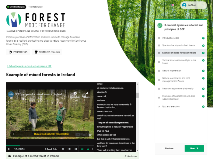 Screenshot of the MOOCFORCHANGE platform