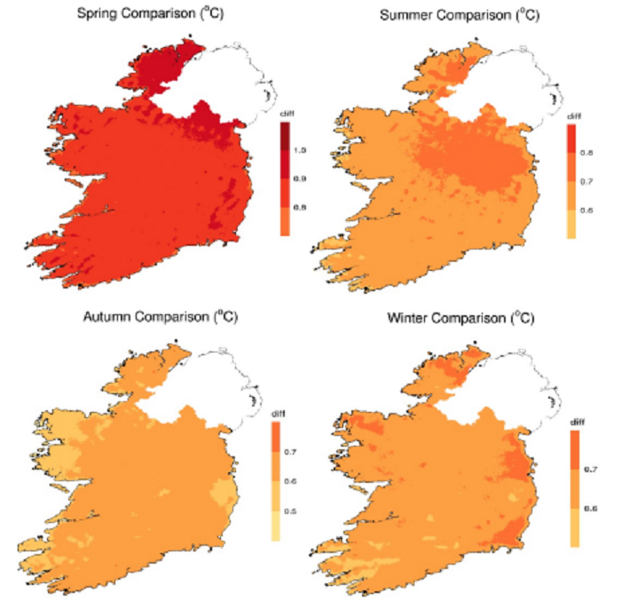 Graphs showing how seasonal temperature has changed from 1991-2020 compared with 1961-1990, further details available in article textrature has changed