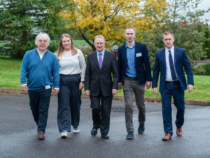 Pictured at a Teagasc Climate Adaptation Conference in the Animal & Grassland Research and Innovation Centre, Moorepark, Fermoy, Co. Cork are speakers Luc Delaby, INRAe, Dr Ellen Fitzpatrick, Teagasc, Professor Frank O'Mara, Teagasc Director, Brian Murphy, DAFM and Professor Michael O'Donovan, Teagasc Head of Grassland Science. Picture: O'Gorman Photography.