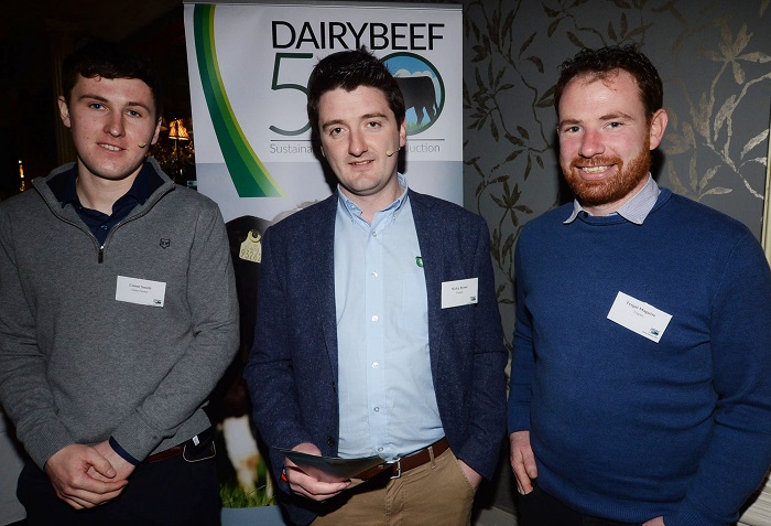 Conor Smith, dairy farmer, Dr Nicky Byrne, Teagasc, and Fergal Maguire, Teagasc, pictured at the DairyBeef 500 Spring Conference