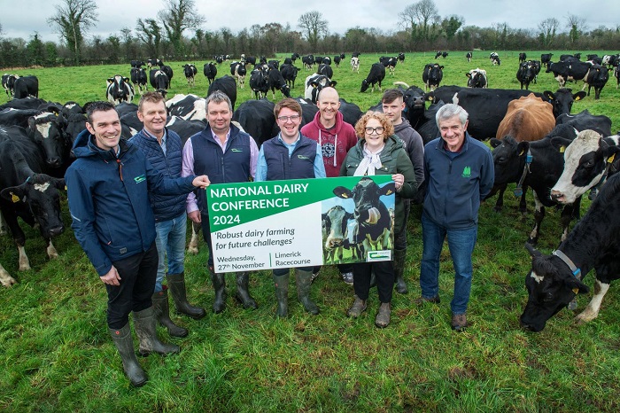 Pictured at the launch of the Teagasc National Dairy Conference on 'Robust dairy farming for future challenges' which takes place on Wednesday 27th November in Limerick Racecourse, Patrickswell, Co. Limerick are Stuart Childs, Teagasc dairy specialist, John Macnamara, Chairman Grass10, Tim Doody, Teagasc advisor, Adrian Bourke, Teagasc advisor, dairy farmer Michael Carroll, Granagh, Co Limerick, M