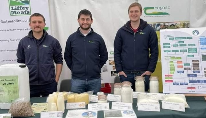 Teagasc researchers Conor Fitzpatrick, Jonathan Magan and Liam Kelly pictured at the dairy display at the Virginia Show 2024