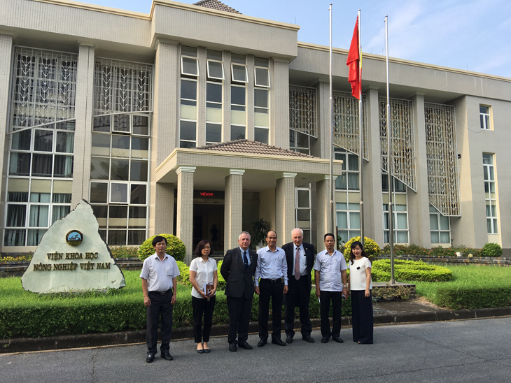 Prof Gerry Boyle and Dr Frank O'Mara during a recent visit to Vietnam on the invitation of the Irish Embassy in Hanoi, with staff members of The Vietnam Academy of Agricultural Sciences (VAAS) Headquarters in Hanoi, Dr Jim Fitzpatrick, Consultant to Irish Aid and Ms Nguyen Thi Huong, Bilateral Relations Advisor, Irish Embassy Hanoi.