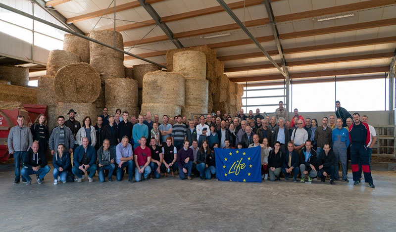 Photo of innovative Life Beef Carbon farmers, advisors and researchers visiting a beef fattening farm in Piedmont, Italy.