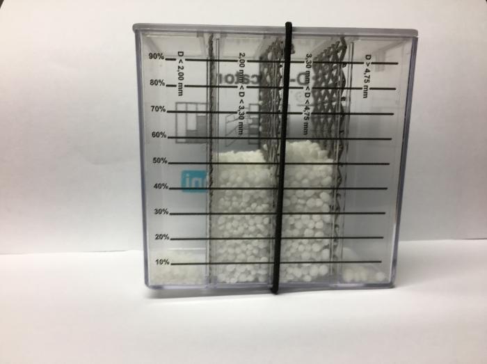 sieve box to measure fertiliser granule size