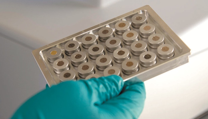 A microplate of soil samples for analysis