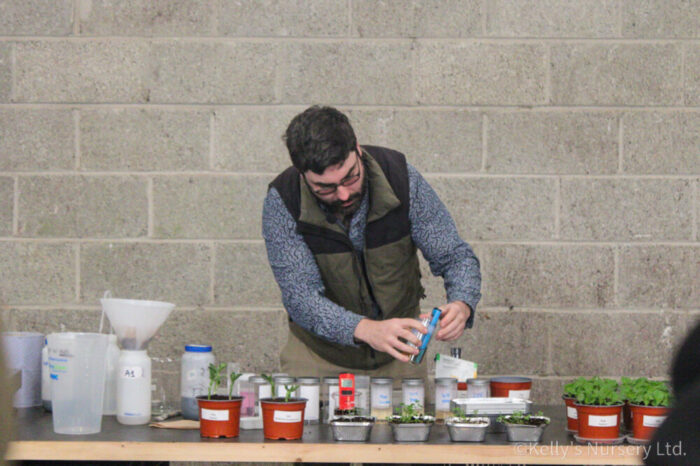 Dr. Eoghan Corbett, Growing Media Researcher Officer providing a demonstration at the event