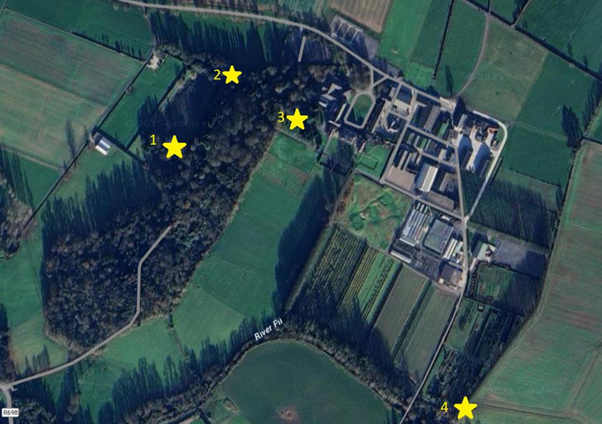 A map showing where bat boxes are located at Kildalton