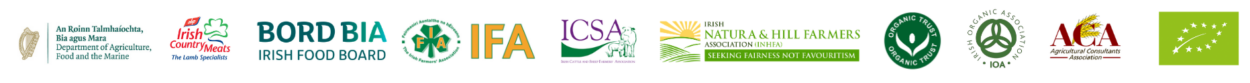 Banner image with the partner logos of DAFM, Irish Country Meats, Bord Bia, IFA, ICSA, INHFA, Organic Trust, Irish Organic Association, ACA.