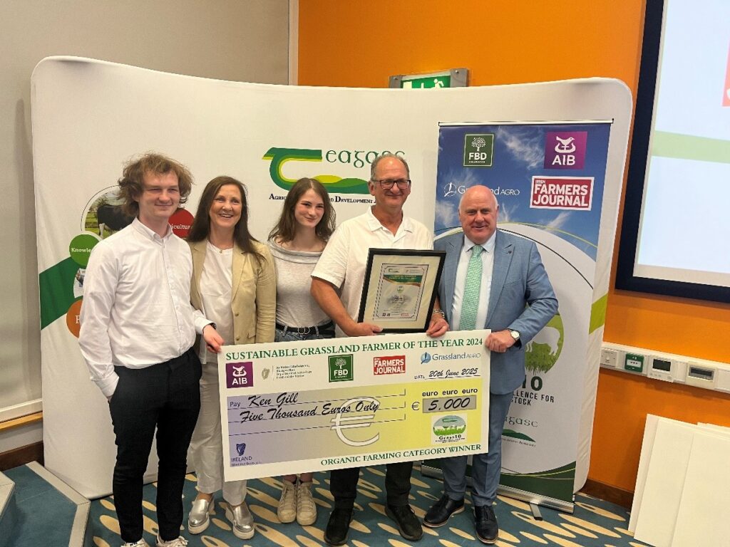 Ken is pictured with his award with his wife Celine, son Ultan, daughter Elodie and Minister for State at the DAFM Noel Grealish.