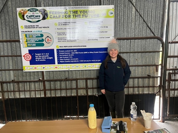 Sarah Cussen pictured at her board at the calf care event