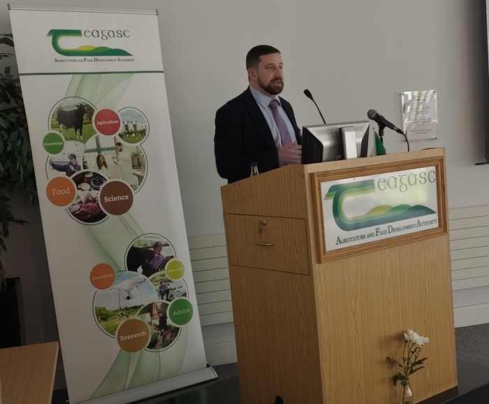 Karl Walsh, Head of Research, Bioeconomy and Codex, Department of Agriculture, Food and the Marine giving a closing remark at the U-Protein Project Closing Symposium held at Teagasc Food Research Centre on Wednesday, 20 May 2026.