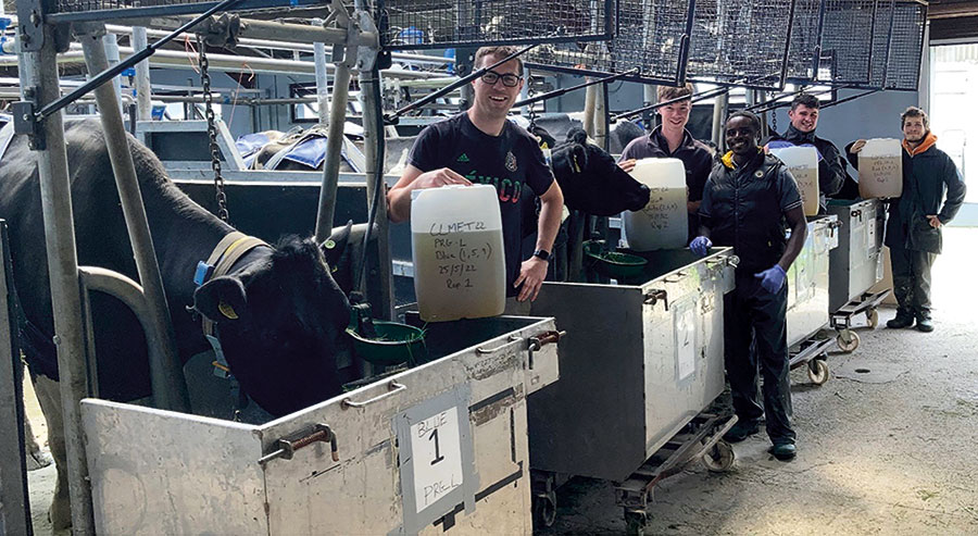 Photo of Michael Dineen, Eoin Wims, Robert Serem, David Flynn and Matthieu Fort performing a total nitrogen collection study