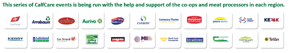 banner with the logos of the co-ops and meat processors involved in the CalfCare events