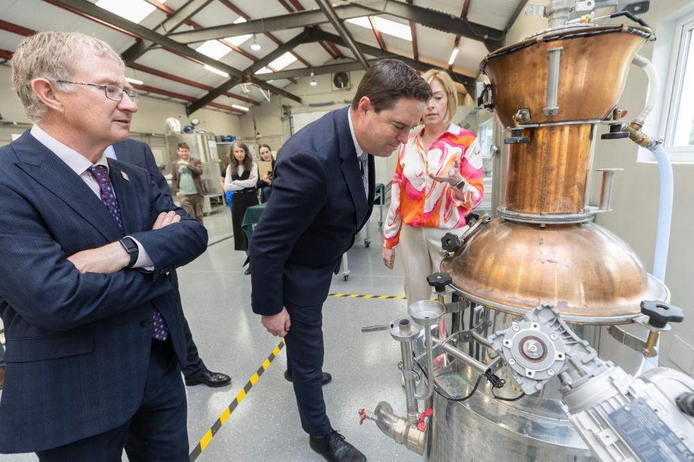 Pictured at the official opening of the National Brewing and Distilling centre in Teagasc Oak Park, Carlow were; Professor Frank O Mara, Teagasc Director, Martin Heydon TD, Minister for Agriculture Food and the Marine, and Lisa Ryan, Manager of the National Brewing and Distilling Centre.
