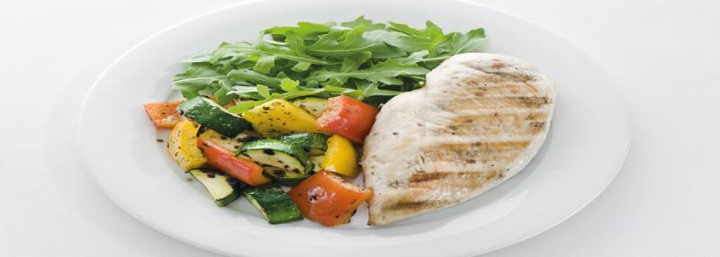 plate with chicken and salad