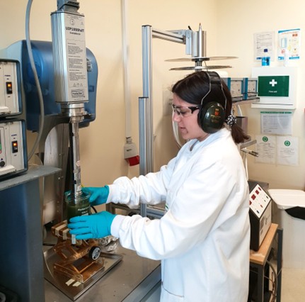 Ultrasound assisted extraction taking place in the lab