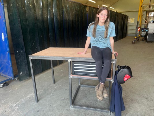 Kiera Fortune with a work bench