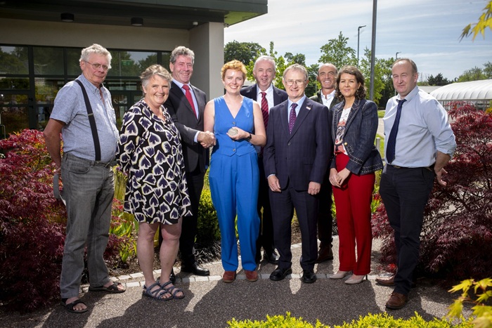 Luca van Dijk, a PhD student in Teagasc’s Animal and Grassland Research and Innovation programme, was awarded the Walsh Scholars Gold Medal, the highest honour given to a postgraduate student in the programme at a ceremony at Teagasc Ashtown. Pictured are: (Dad) Niek van Dijk with (Mom) Ellen Smit; Liam Herlihy, Teagasc Chairman; Luca van Dijk; Professor Pat Dillon, Director of Research, Teagasc;