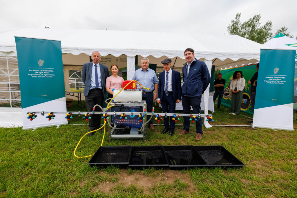 Minister of State at the Department of Agriculture, Food and the Marine with special responsibility for Farm Safety, Michael Healy-Rae, TD., called on farmers as professional users of pesticides, to ensure that plant protection products are used safely. Pictured at the Crops and Technology Open Day in Oak Park, organised by Teagasc in partnership with the Irish Farmers Journal, were Professor Pat Dillon, Director of Research Teagasc; Anne Marie Dillon, DAFM; Declan Kealy, DAFM; Minister Michael Healy Rae and Francis Bligh Teagasc safety specialist.