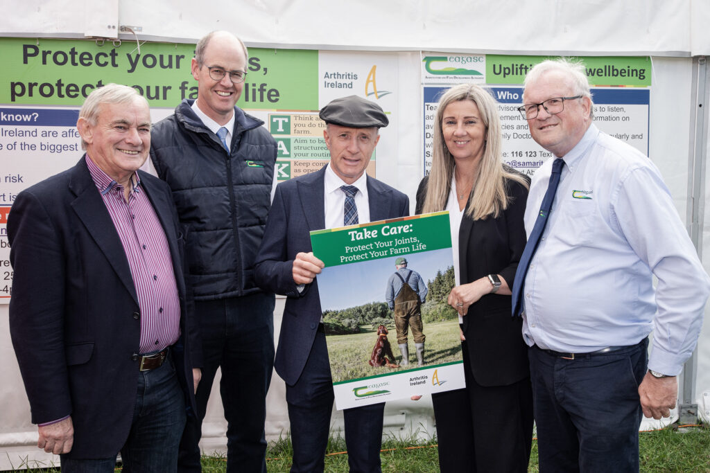 A joint Arthritis Ireland/Teagasc publication, “Take Care – Protect your joints, protect your farm life,” was launched by Minister of State at the Department of Agriculture, Food and the Marine, Michael Healy-Rae T.D. Pictured (L to R); Tim O’Sullivan, Chair of Arthritis Ireland; Dr Stan Lalor, Teagasc Director of Knowledge Transfer; Minister of State, Michael Healy-Rae, T.D; Gráinne O’Leary, Chief Executive, Arthritis Ireland; and Dr John McNamara, Teagasc Health and Safety Specialist Advisor.